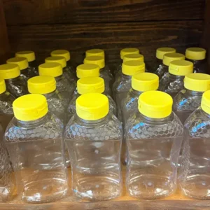 Hourglass Honey Bottle | Embossed Honeycomb Design (Yellow Flip-Top Lid Included)